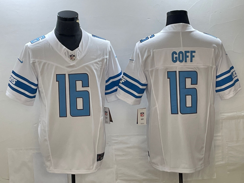 Men's Detroit Lions Jared Goff #16 White Jersey